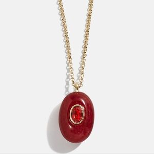 BaubleBar Gold Necklace with Deep Red Pendant NWT